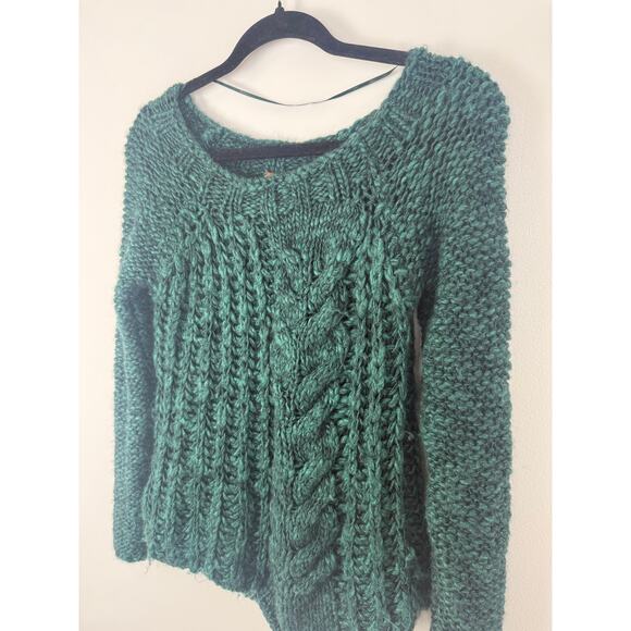 Free People Womens Chunky Cable Knit Wool Mohair Long Sleeve Green Sweater XS - Picture 4 of 8